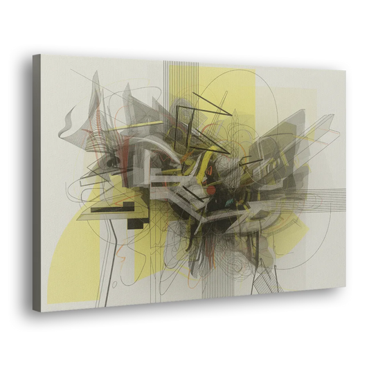 Intricate Layered Dance Yellow and Grey Abstract Side - Canvas Wall Art