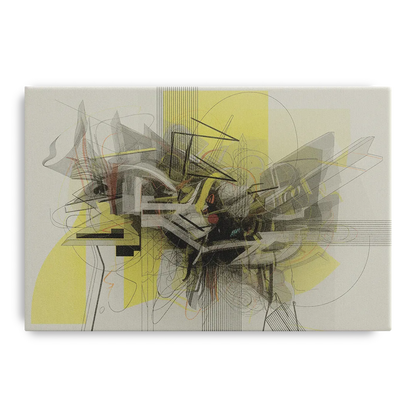 Intricate Layered Dance Yellow and Grey Abstract Front - Canvas Wall Art