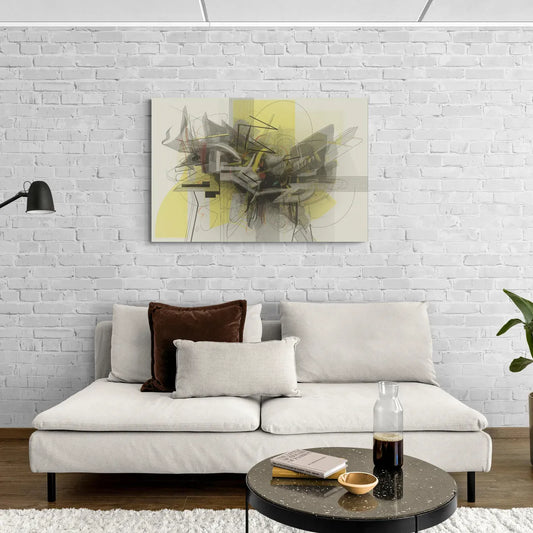 Intricate Layered Dance Yellow and Grey Abstract - Canvas Wall Art Living Room