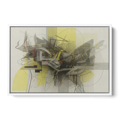 Intricate Layered Dance Yellow and Grey Abstract - White Frame Canvas