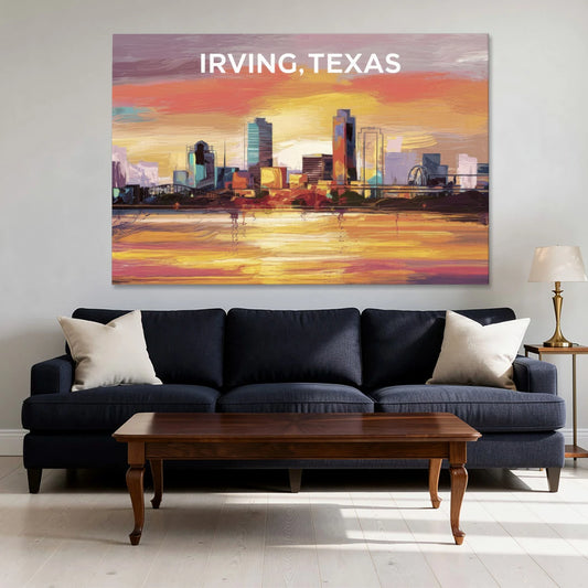 Irving Cityscape Sunset - Canvas Wall Art - Sofa - 60x40