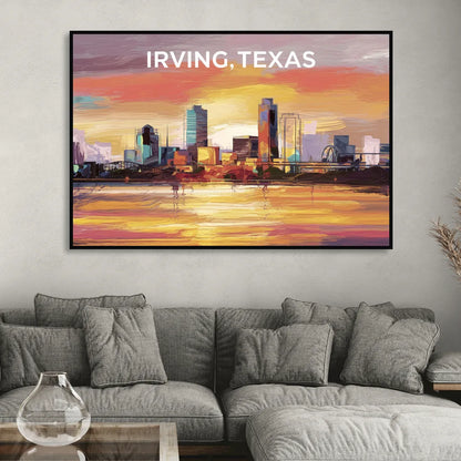 Irving Cityscape Sunset Living Room - Black Canvas Wall Art