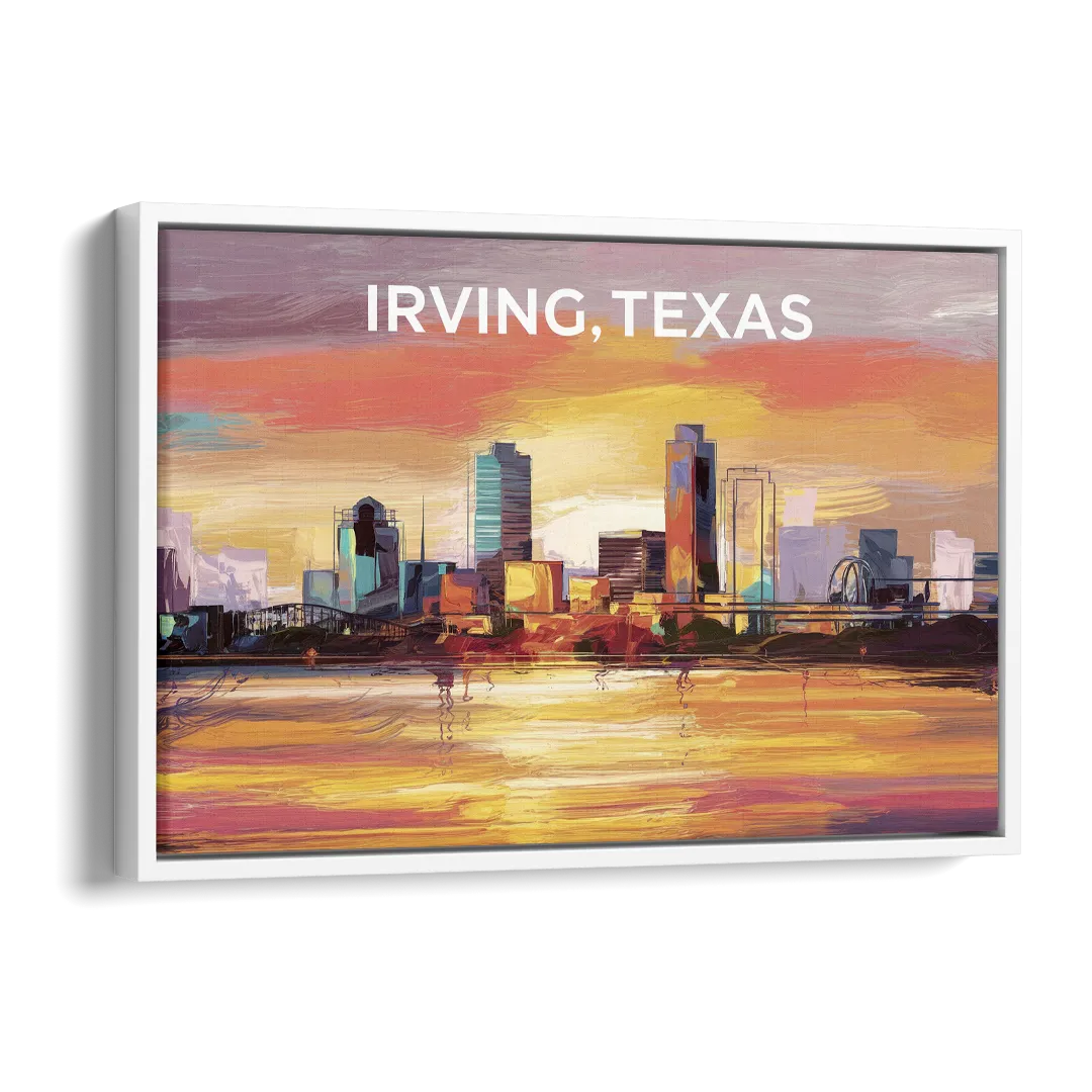Irving Cityscape Sunset Side - White Canvas Wall Art