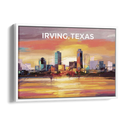 Irving Cityscape Sunset Side - White Canvas Wall Art