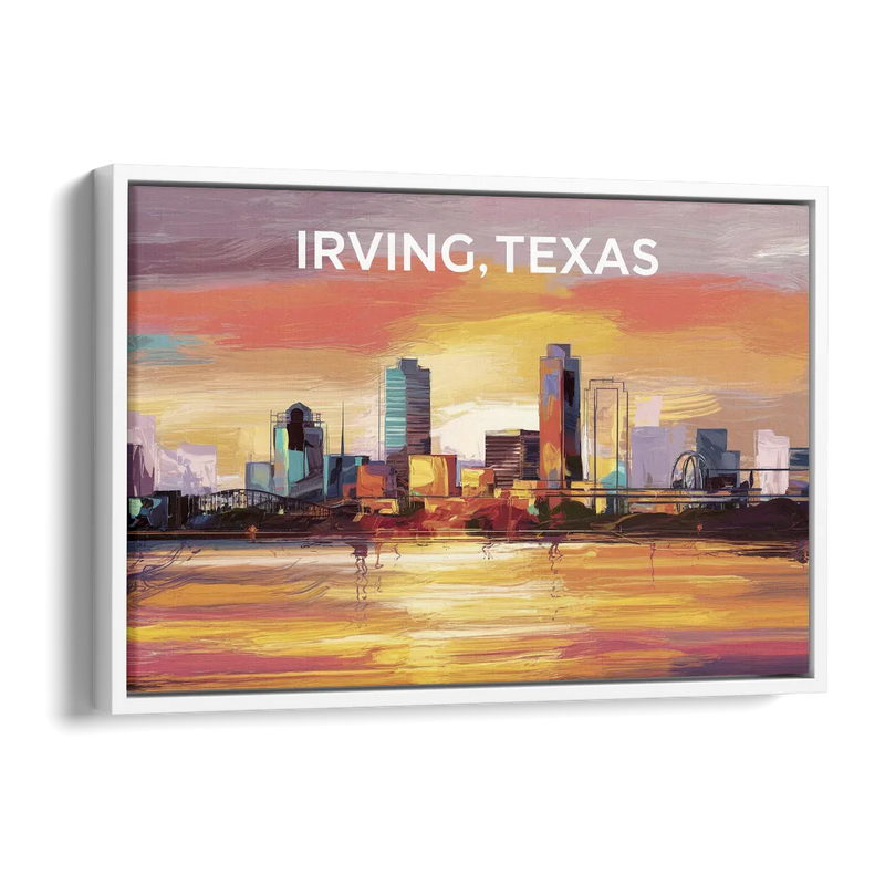 Irving Cityscape Sunset Side - White Canvas Wall Art