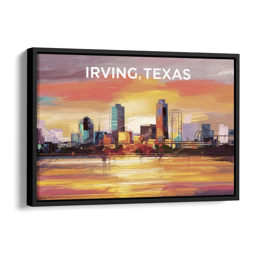 Irving Cityscape Sunset Side - Black Canvas Wall Art