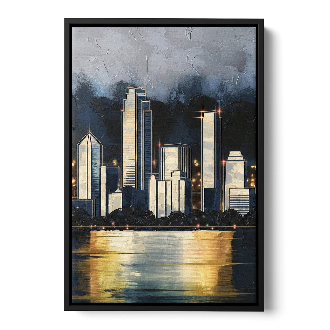 Irving Downtown Skyline Front - Black Canvas Wall Art
