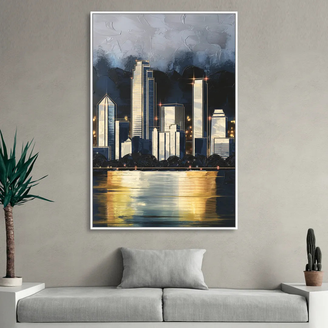 Irving Downtown Skyline Living Room - White Canvas Wall Art