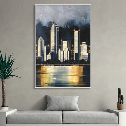 Irving Downtown Skyline Living Room - White Canvas Wall Art