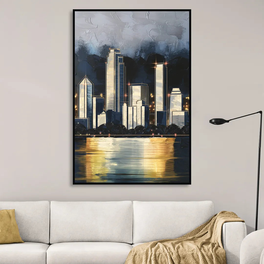 Irving Downtown Skyline Living Room - Black Canvas Wall Art