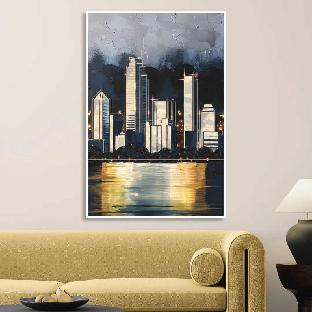 Irving Downtown Skyline Sitting Room - White Canvas Wall Art