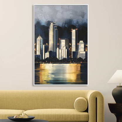Irving Downtown Skyline Sitting Room - White Canvas Wall Art