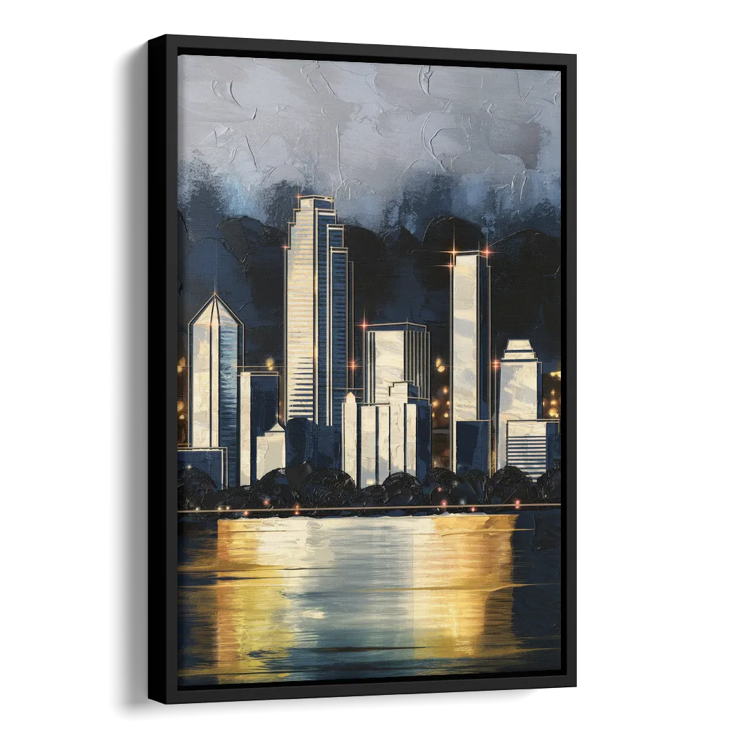 Irving Downtown Skyline Side - Black Canvas Wall Art