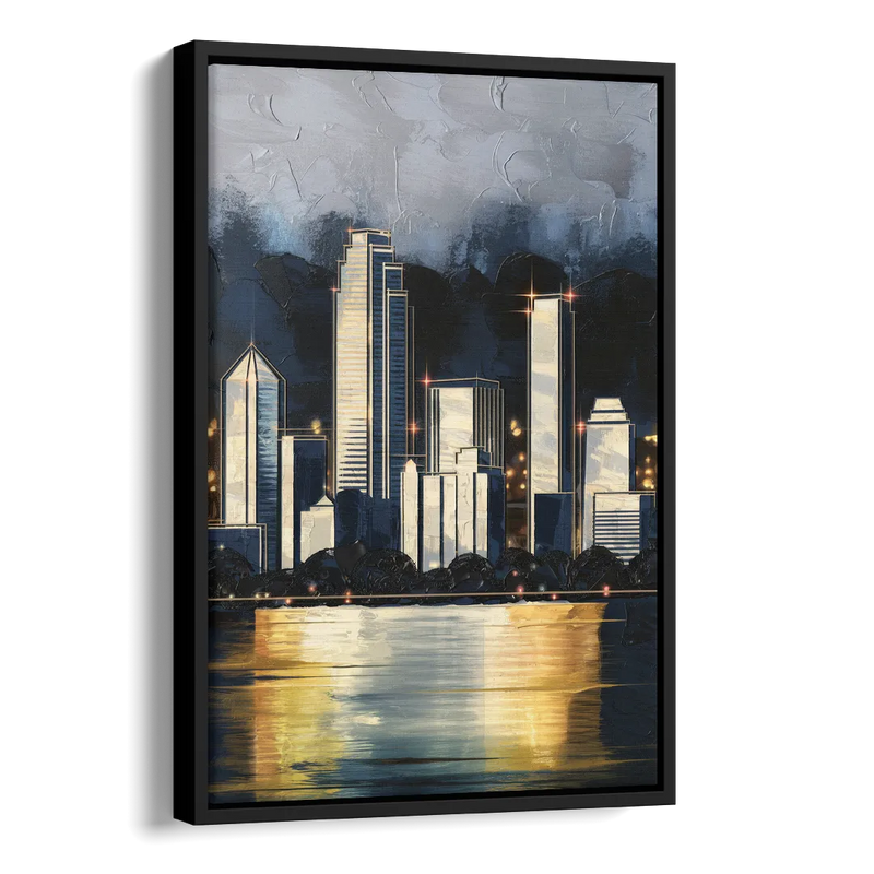 Irving Downtown Skyline Side - Black Canvas Wall Art