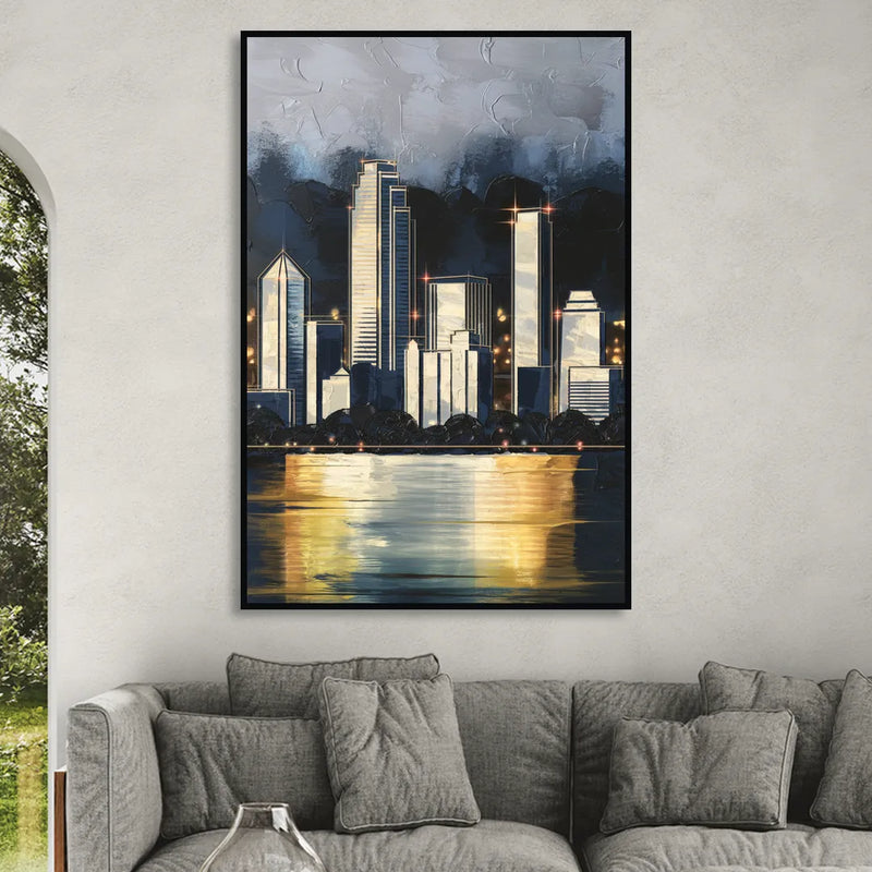 Irving Downtown Skyline Sitting Room - Black Canvas Wall Art