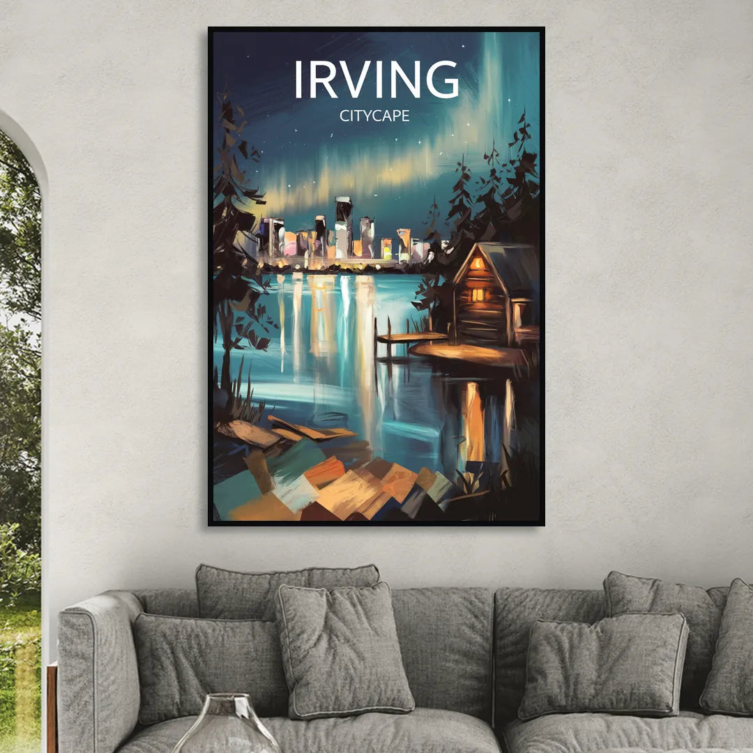 Irving Night Lights Living Room - Black Canvas Wall Art