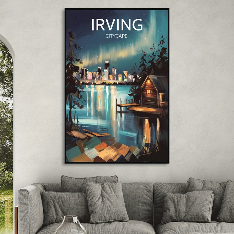 Irving Night Lights Living Room - Black Canvas Wall Art