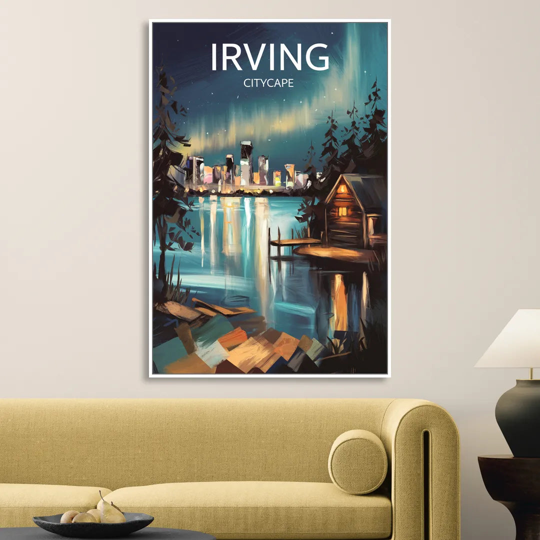 Irving Night Lights Living Room - White Canvas Wall Art