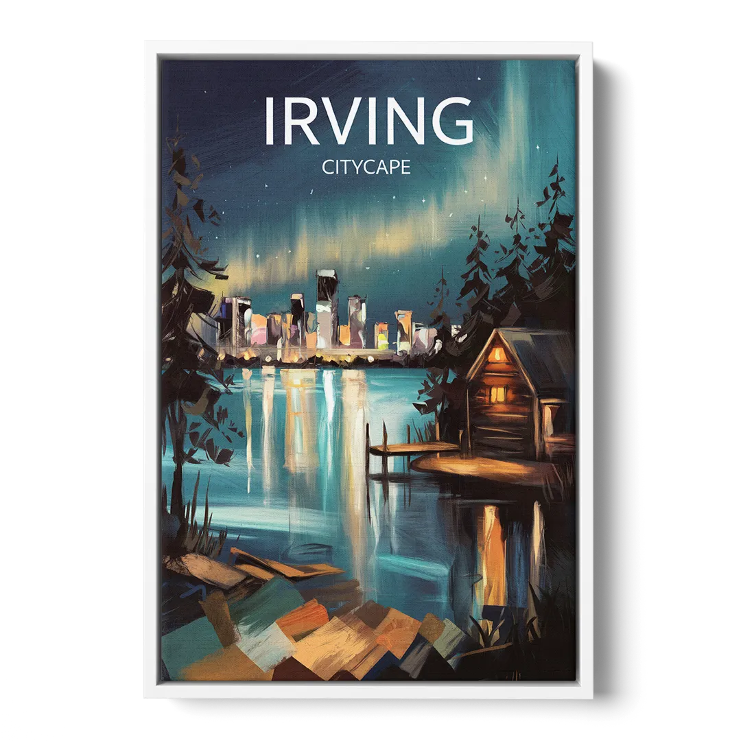 Irving Night Lights Front - White Canvas Wall Art