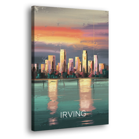 Irving Skyline Reflection - Canvas Wall Art - Side