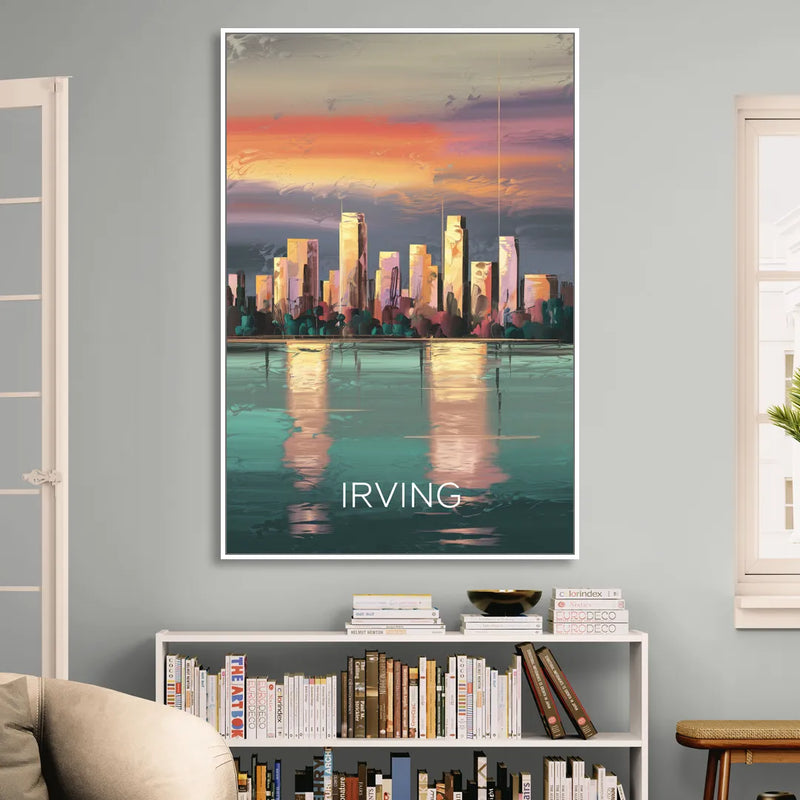 Irving Skyline Reflection Living Room - White Canvas Wall Art