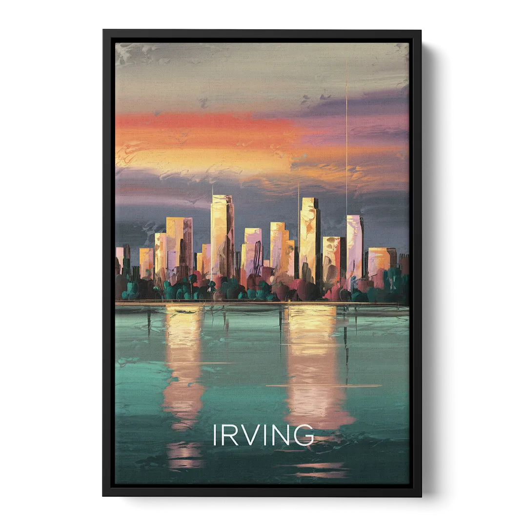 Irving Skyline Reflection Front - Black Canvas Wall Art
