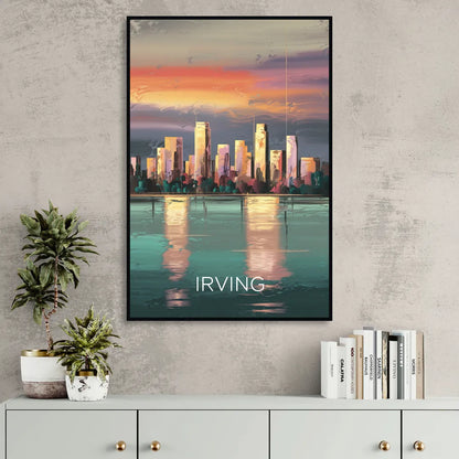 Irving Skyline Reflection Living Room - Black Canvas Wall Art