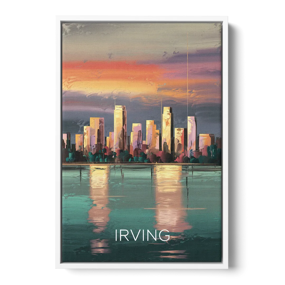 Irving Skyline Reflection Front - White Canvas Wall Art