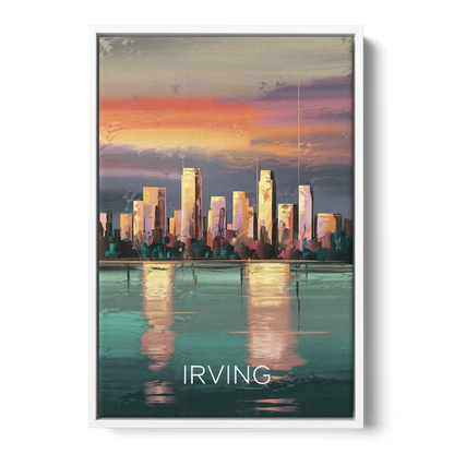 Irving Skyline Reflection Front - White Canvas Wall Art