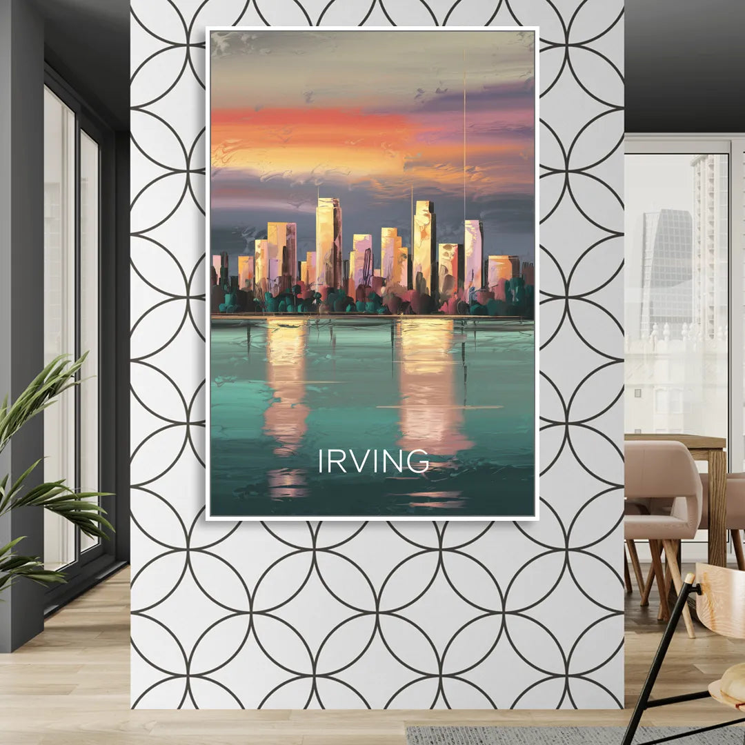 Irving Skyline Reflection Sitting Room - White Canvas Wall Art