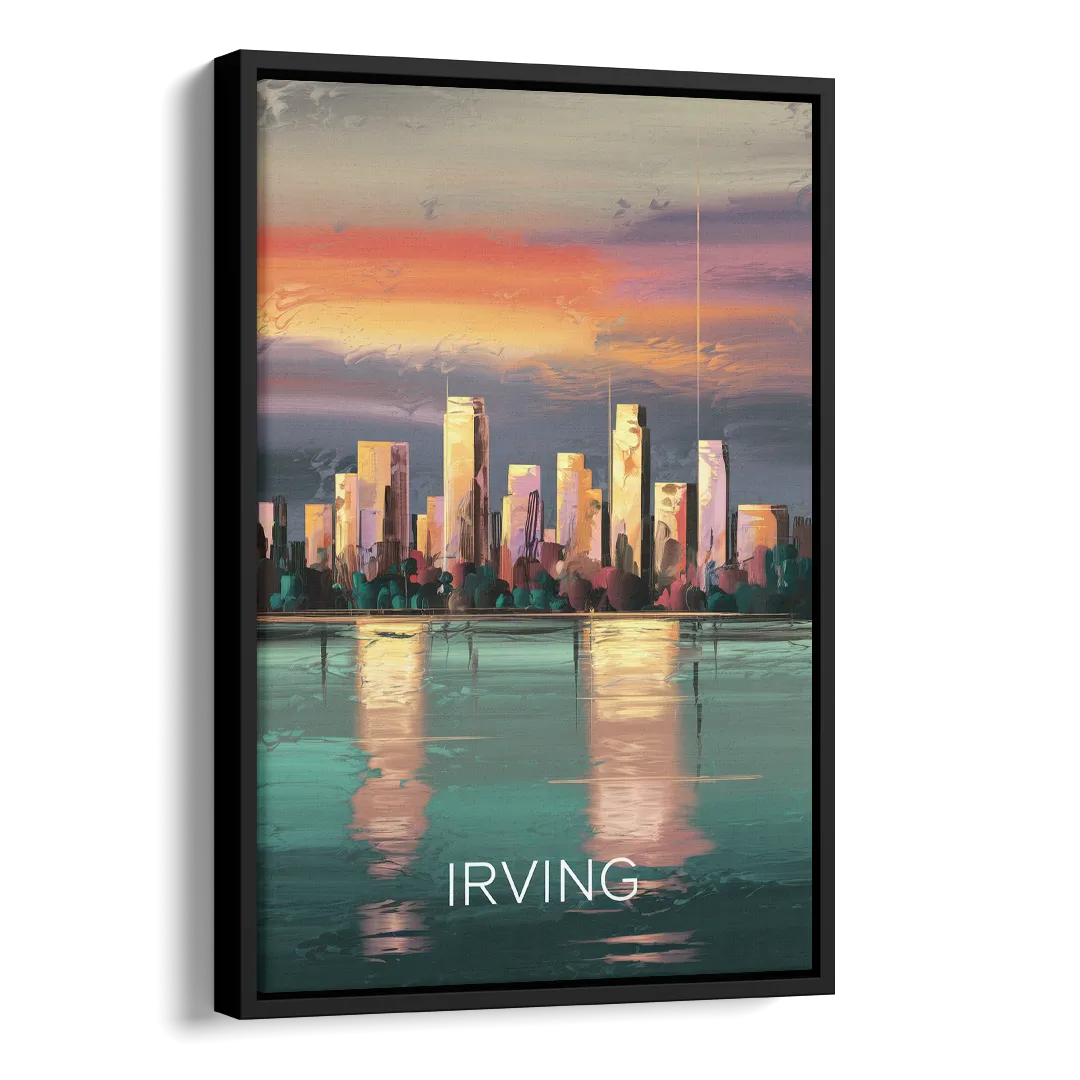 Irving Skyline Reflection Side - Black Canvas Wall Art