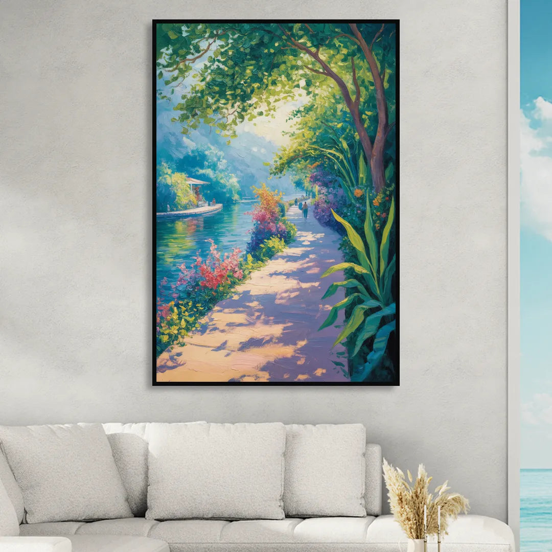 Isla Cuale River Walk Living Room - Black Canvas Wall Art