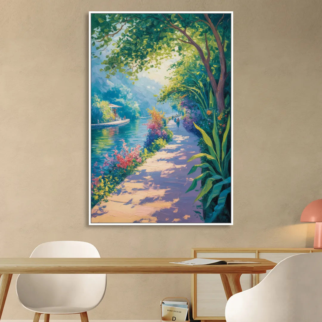 Isla Cuale River Walk Living Room - White Canvas Wall Art
