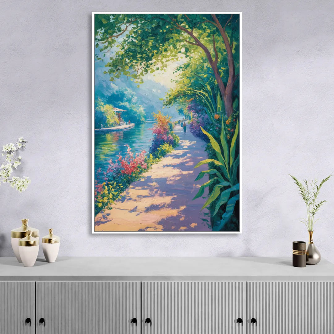 Isla Cuale River Walk Sitting Room - White Canvas Wall Art