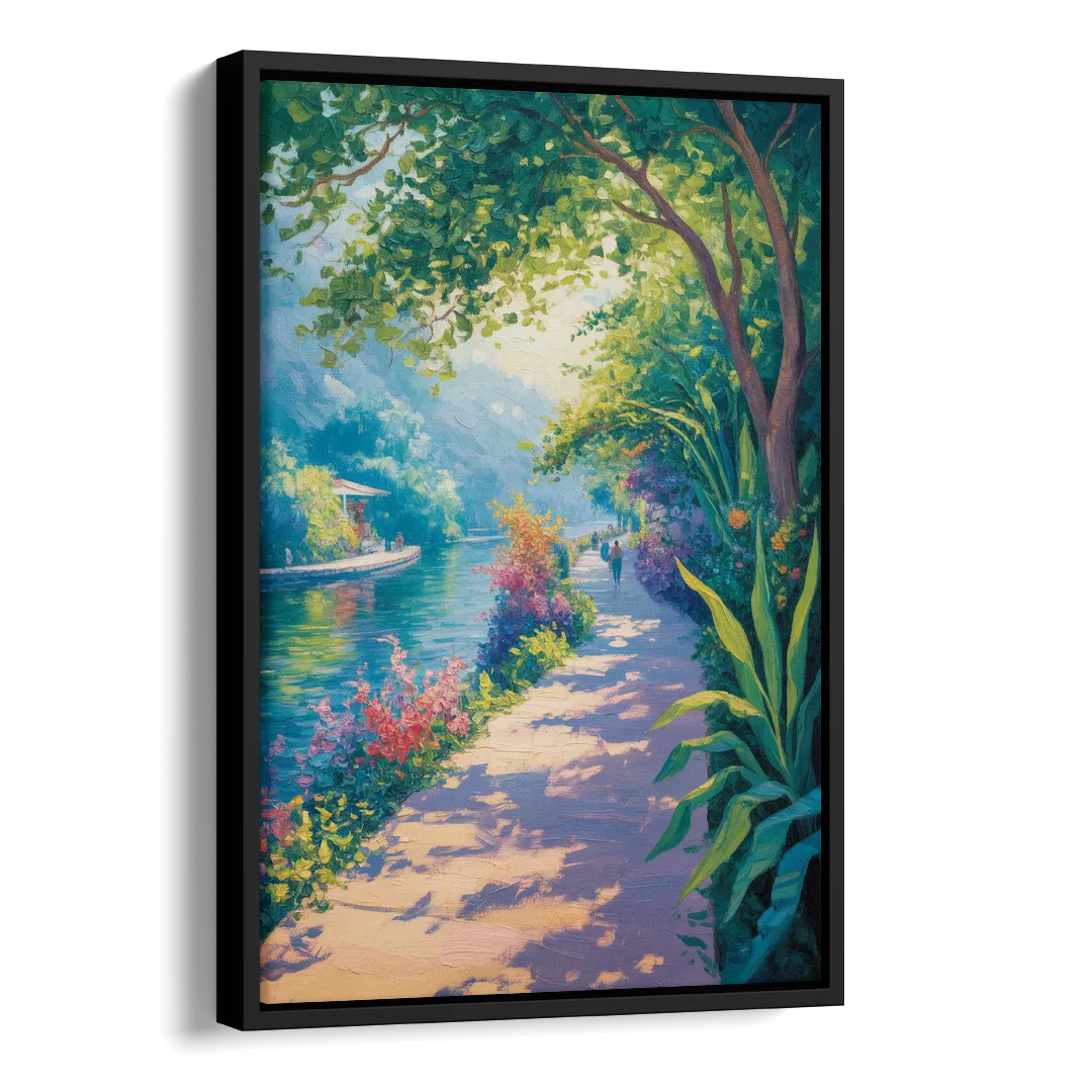 Isla Cuale River Walk Side - Black Canvas Wall Art