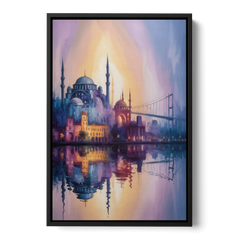 Istanbul Skyline Glow - Black Framed Canvas Wall Art - Front