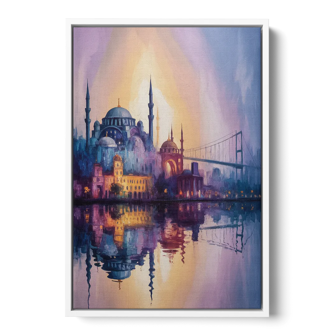 Istanbul Skyline Glow Front - White Canvas Wall Art