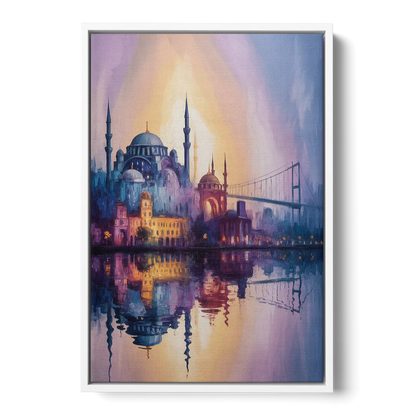 Istanbul Skyline Glow Front - White Canvas Wall Art