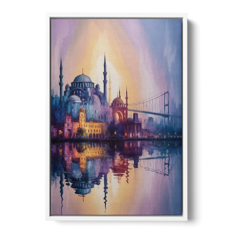 Istanbul Skyline Glow Front - White Canvas Wall Art