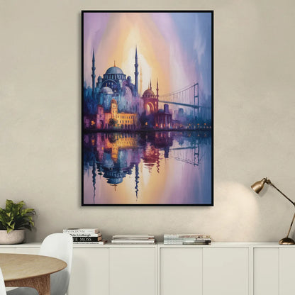 Istanbul Skyline Glow Sitting Room - Black Canvas Wall Art