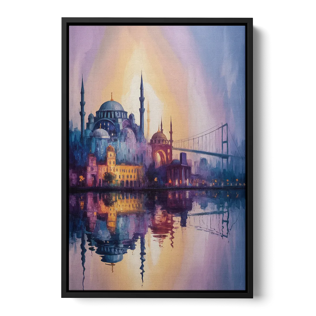 Istanbul Skyline Glow Front - Black Canvas Wall Art