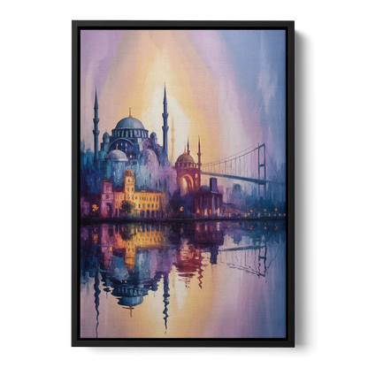 Istanbul Skyline Glow Front - Black Canvas Wall Art
