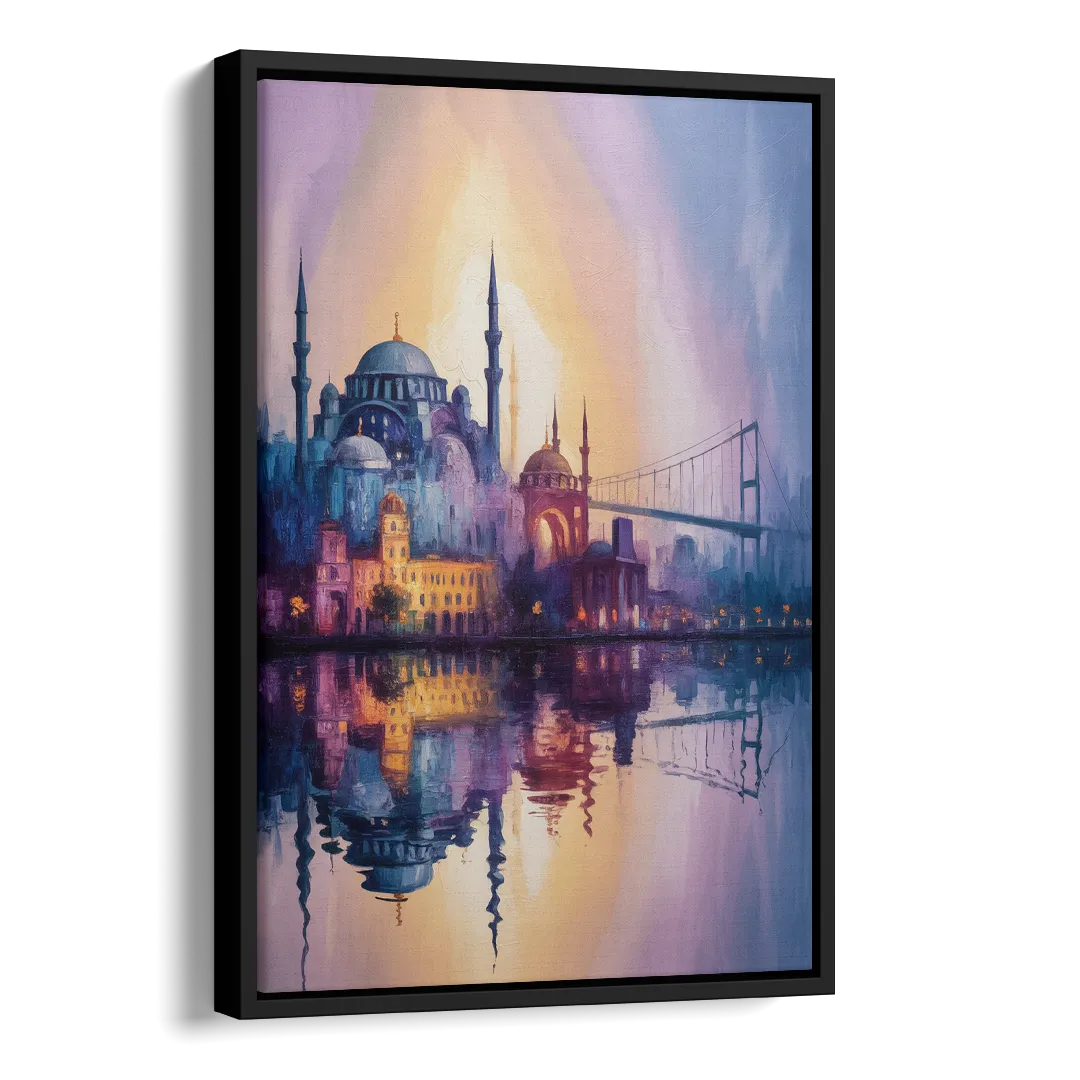 Istanbul Skyline Glow Side - Black Canvas Wall Art