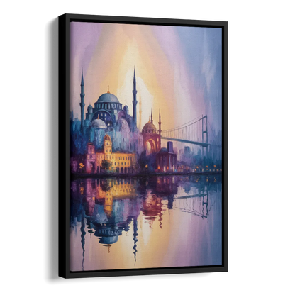 Istanbul Skyline Glow Side - Black Canvas Wall Art