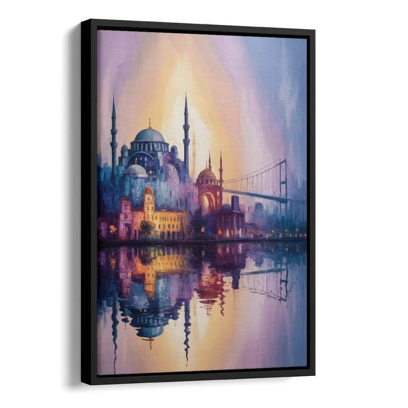 Istanbul Skyline Glow Side - Black Canvas Wall Art