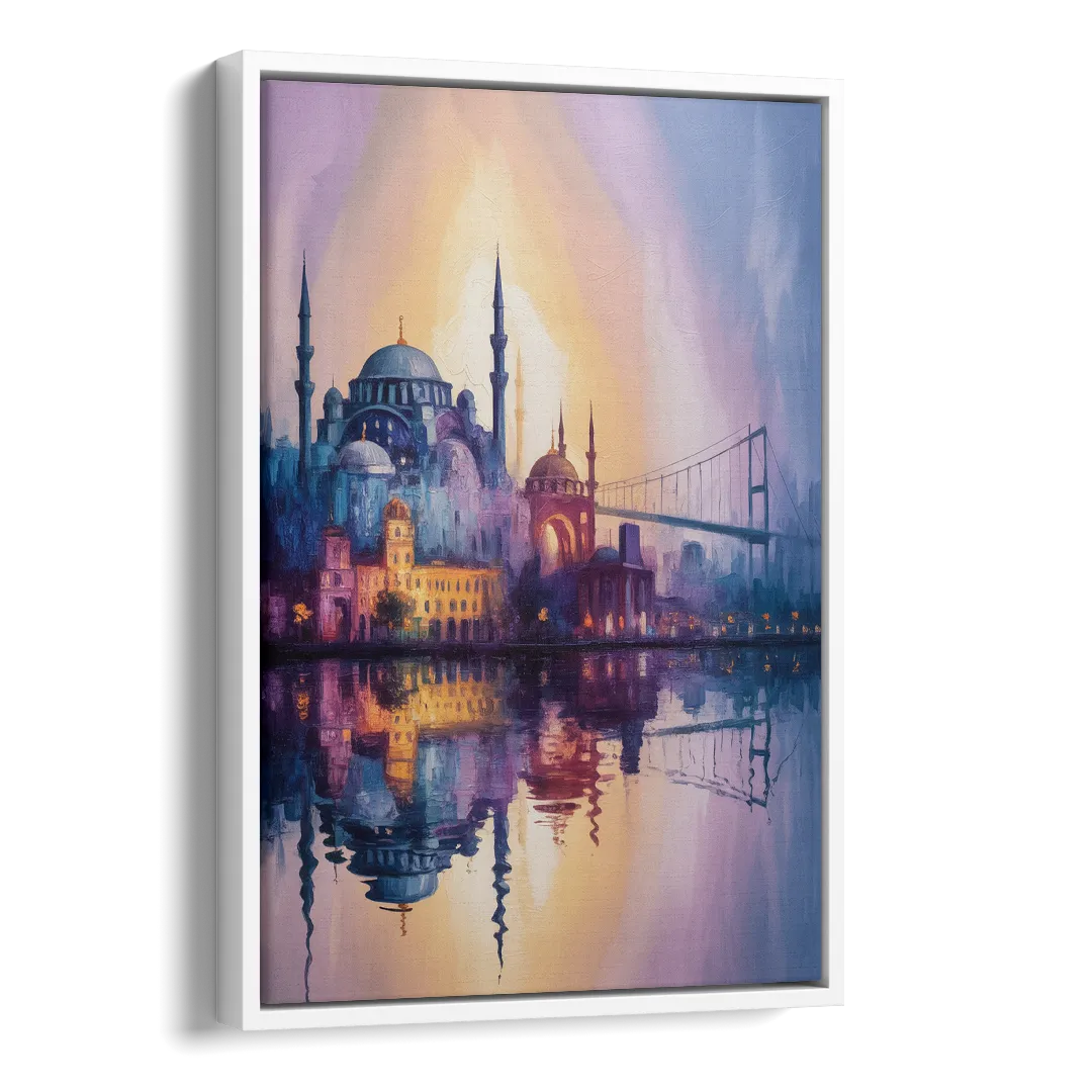 Istanbul Skyline Glow Side - White Canvas Wall Art