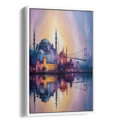 Istanbul Skyline Glow Side - White Canvas Wall Art
