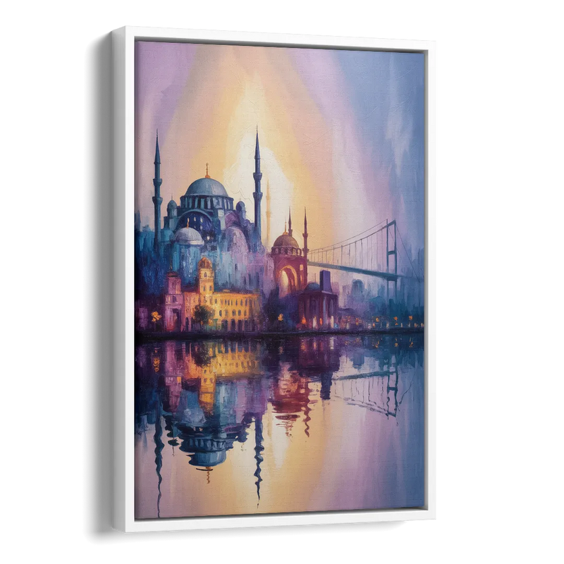 Istanbul Skyline Glow Side - White Canvas Wall Art