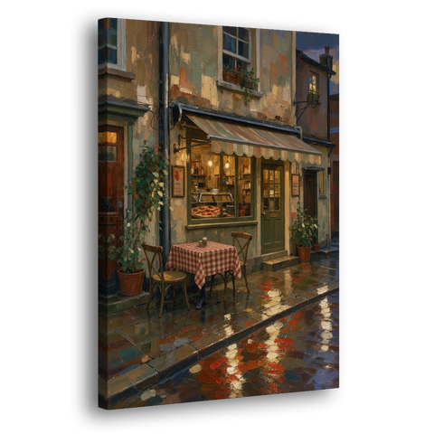 Italian Cafe on a Rainy Evening - Canvas Wall Art - Side
