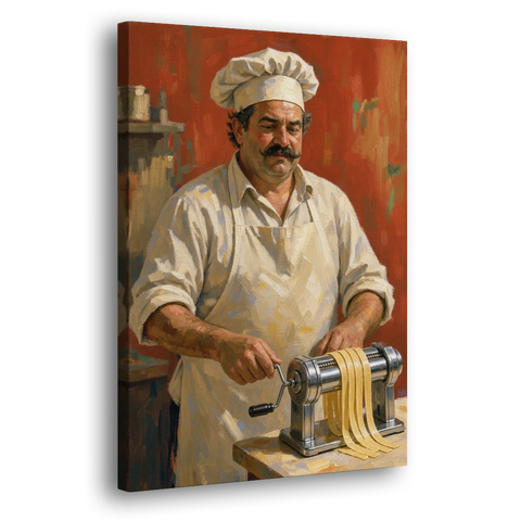 Italian Chef Wall Art Cranking Fresh Fettuccine - Canvas Wall Art - Side